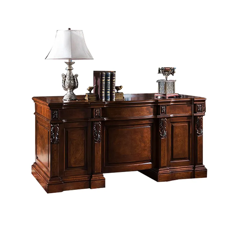 Bureau de patron de style américain le plus populaire table de bureau sculptée classique en bois massif meubles de villa de luxe meubles d'hôtel