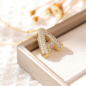 Hot Sale Fashion 26 Alphabet Letter Pendant Necklace Brass Micro-Set Zircon Balloon Letter Collar <strong>Chain</strong> - Product Image 4
