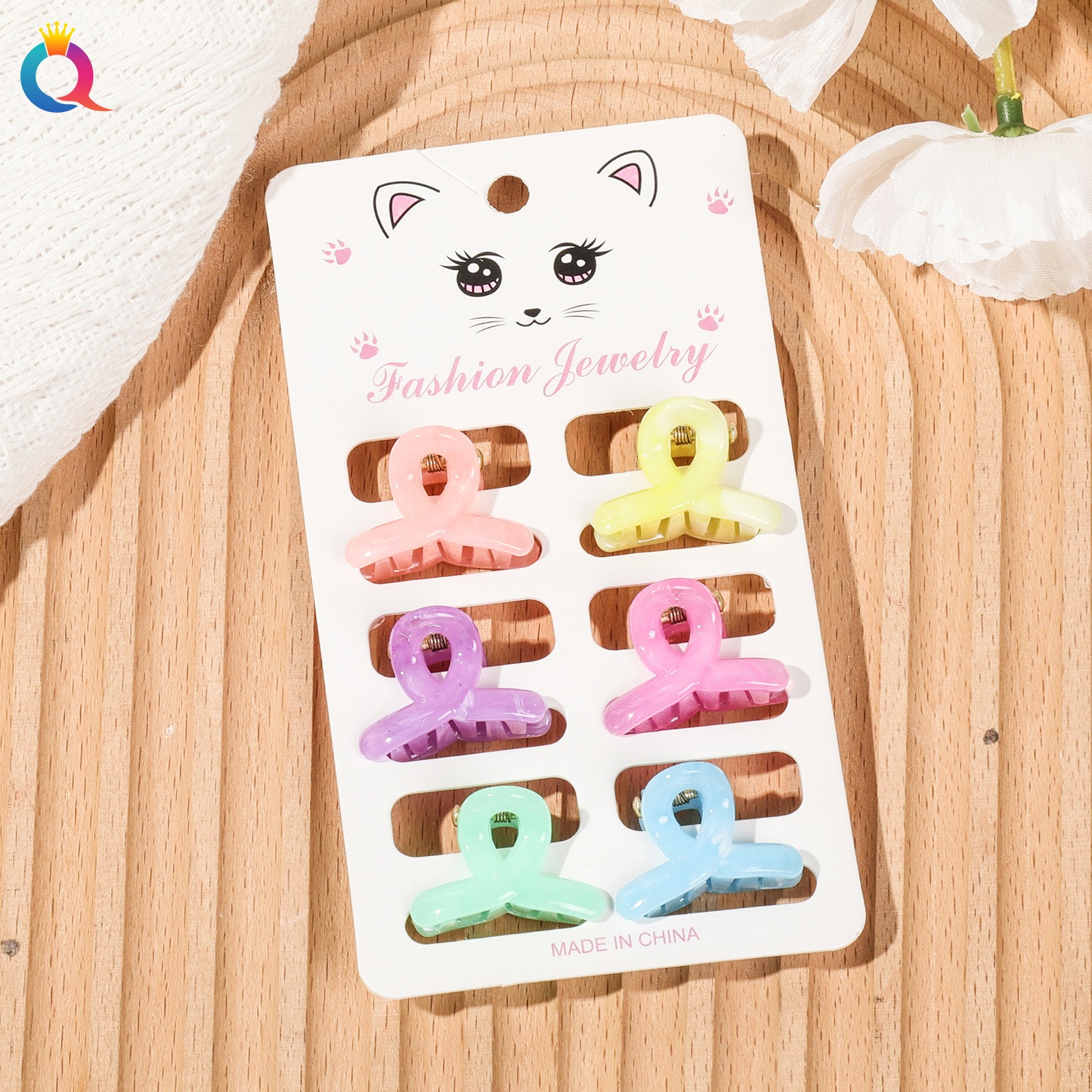 Small Size 6pcs Hair Clips - Marble 'You' Shape
