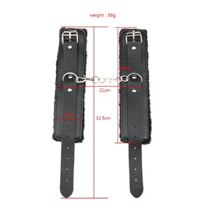 BDSS Bondage Gear Sexy Black Red <strong>Violet</strong> Leather Handcuffs with Chain BDSM Restraints - Product Image 3