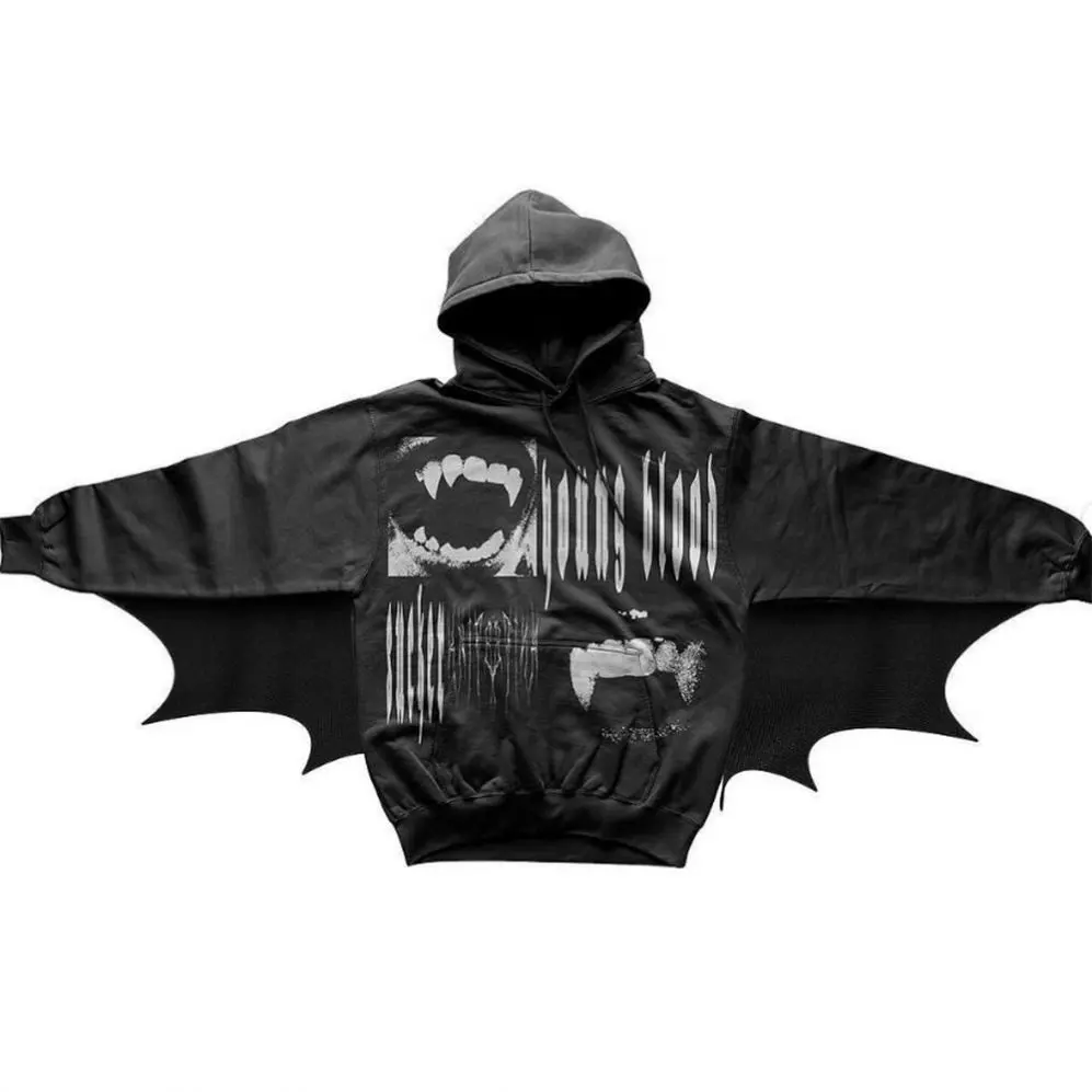 Großhandel Herren All Over Print Hoodies Fledermaus kurz Hoodie schwarz Säure waschen Reiß verschluss Hoodie für mich