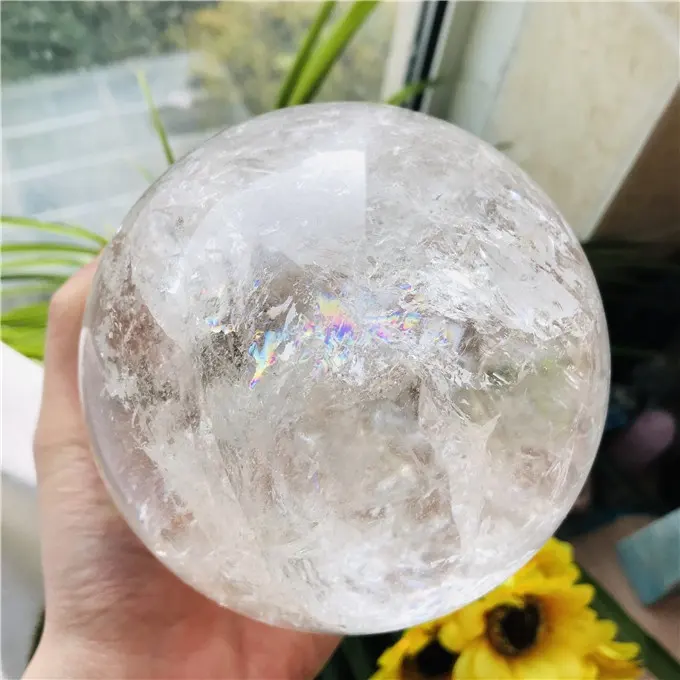 Piedras curativas naturales, Bola de cuarzo limpia con esfera de cristal limpia de arcoíris