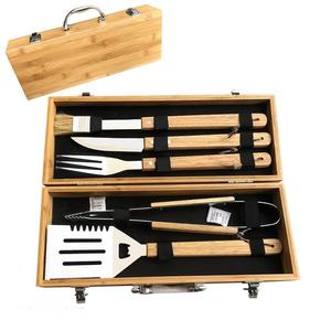 便携式烧烤工具5件式烧烤工具套装烧烤配件套件，带环保木箱 - Product Image 1
