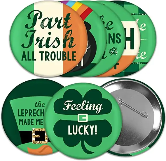 Nouveaux badges de fête irlandais chanceux d'épingles de bouton de St. Patrick personnalisées