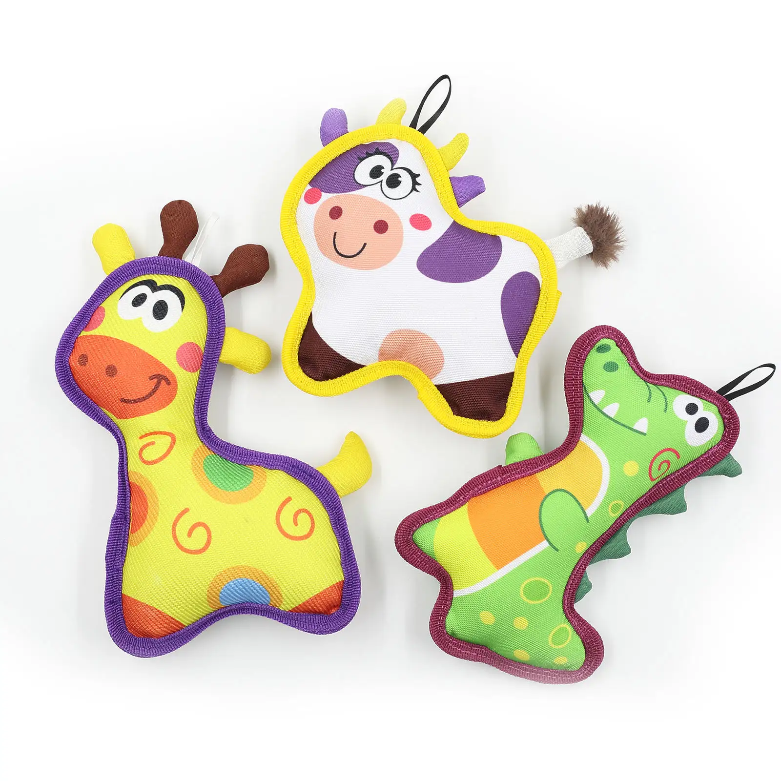 Design Printed Tough Cow Giraffe Alligator Custom Stuffed Animal Toys Plush Squeak Chew Toy for Dog Aggressive