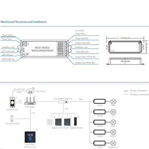 Controlador LED de un solo color Zigbee WZS1 12-36VDC 2CH * 5A con atenuador de control de voz ZIGBEE y Tuya para tira de un solo color