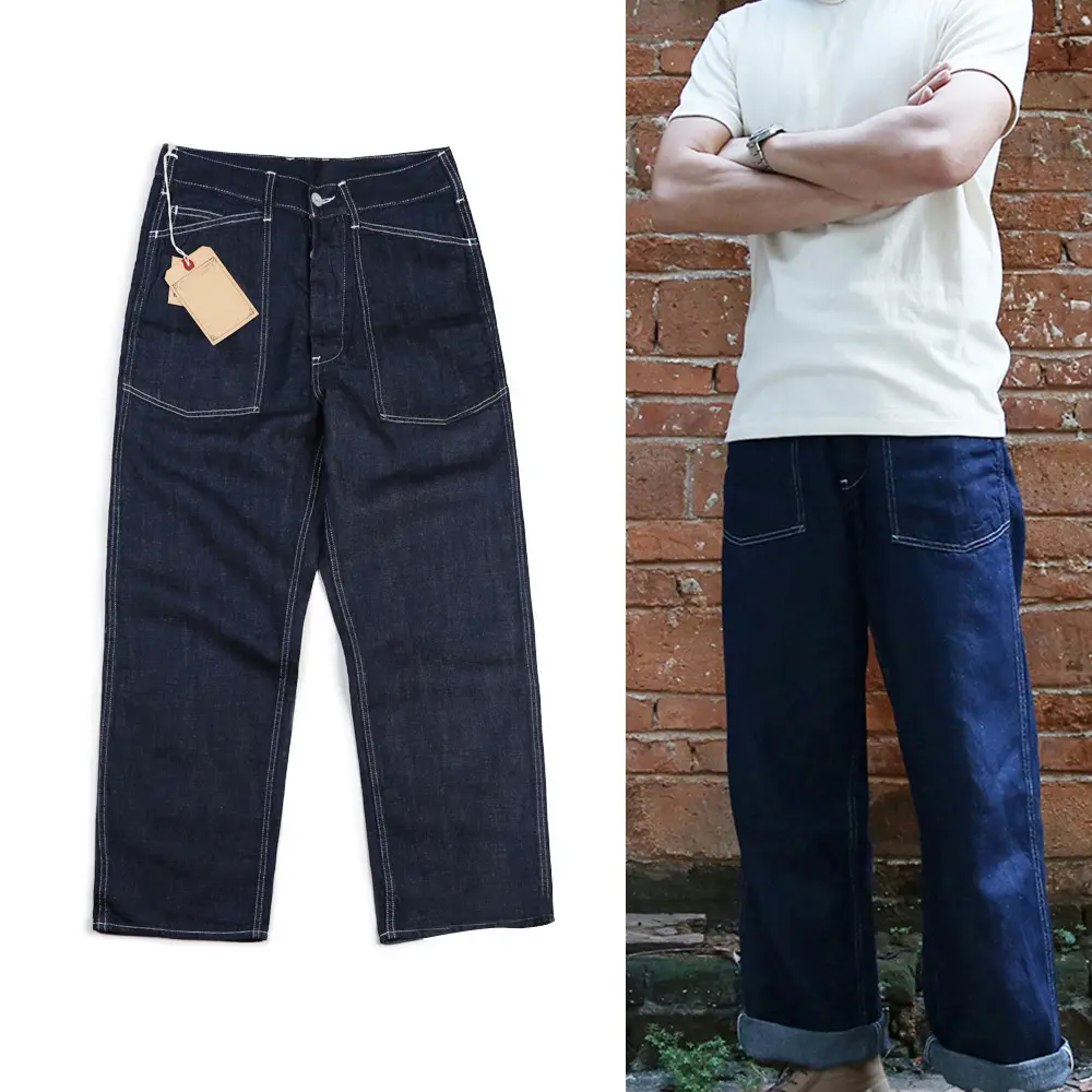 Custom men's baggy straight denim trousers jeans mens