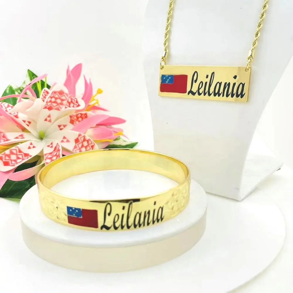 JX216-Conjunto de joyería personalizado para mujer, con la bandera de Croacia, nombre grabado, brazalete, collar, regalo de cumpleaños de aniversario