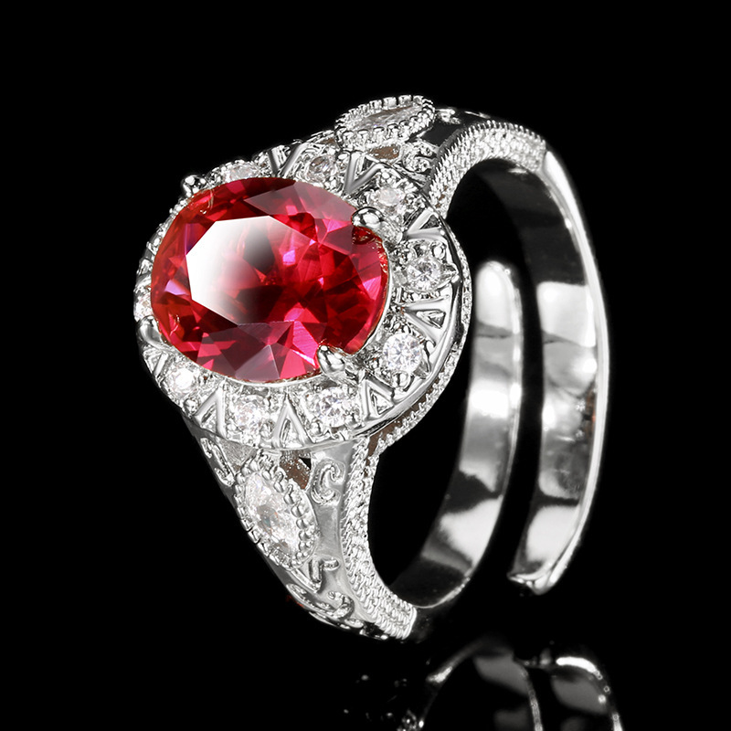 adjustable size Platinum red corundum ring