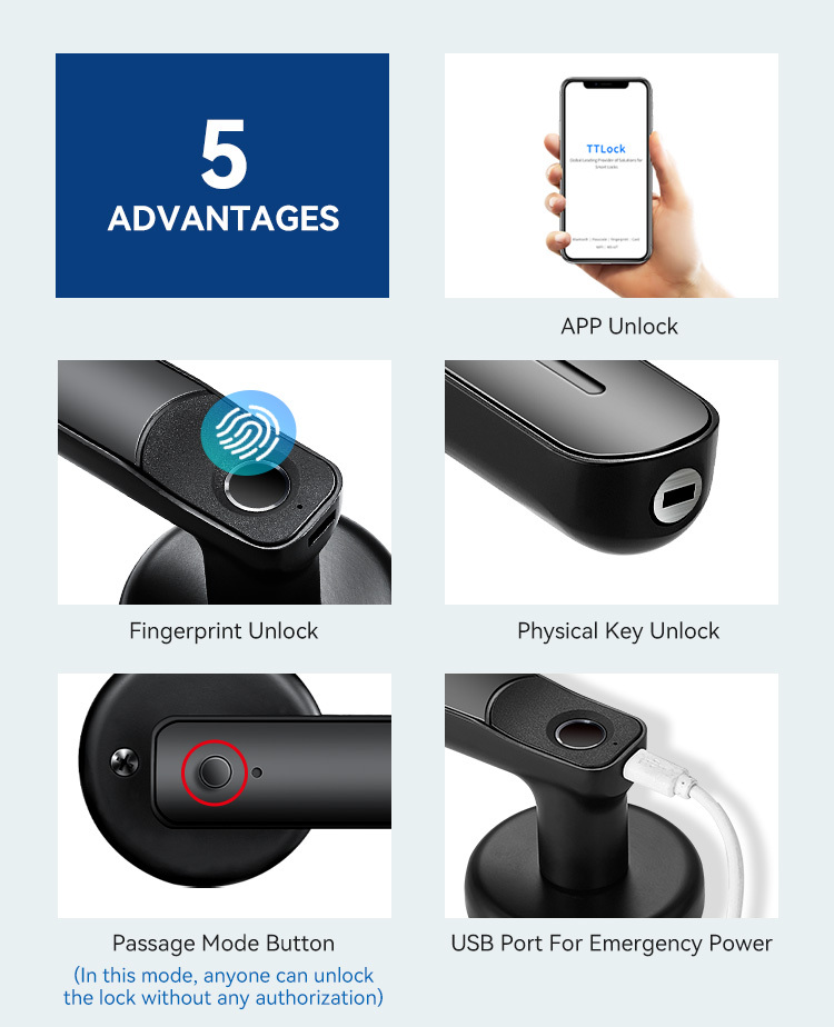 Tediton APP Anti Theft Remote Control Smart Lock Guangdong Lever Magnetic Fingerprint Door Lock