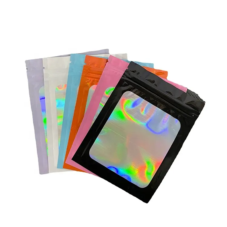 Tùy chỉnh in kỹ thuật số Holographic + minh bạch Mylar túi dây kéo khóa nắp kéo bao bì phân hủy sinh học túi nhựa