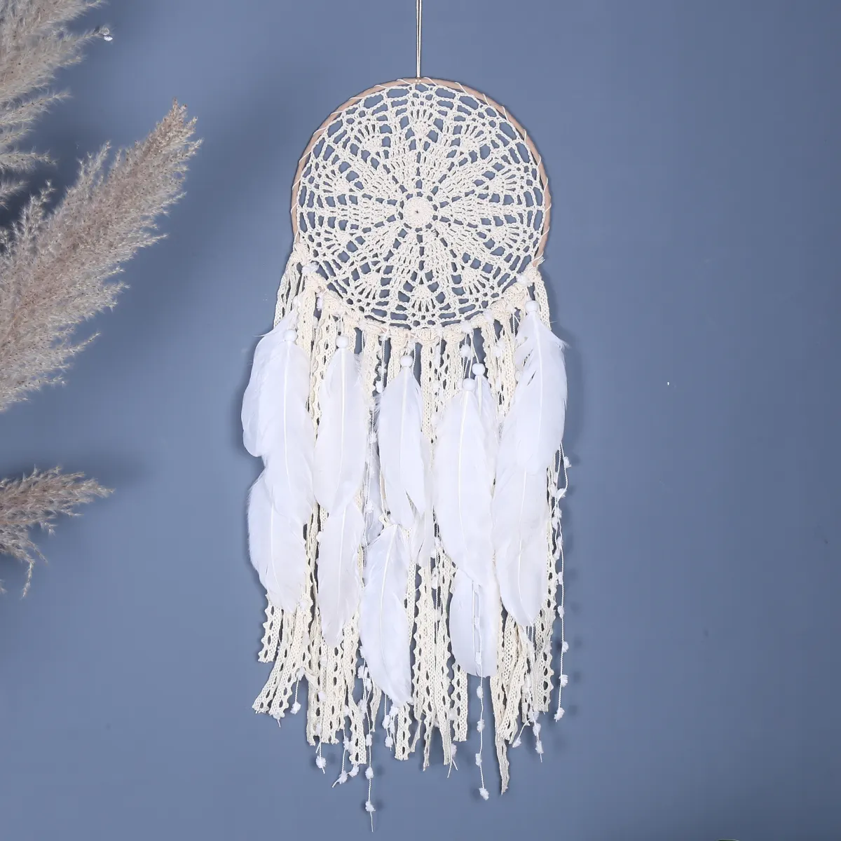 Decoração de casa artesanal RTS Low MOQ Macrame tecido-flor Filtro dos sonhos para decoração de casamento Macrame Decoração de suspensão