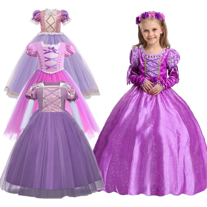 Halloween Cosplay Repunzel Tangled di Carnevale Ragazze Del Partito Del Vestito Operato Rapunzel Princess Dress Costume Parrucca Con La Fascia