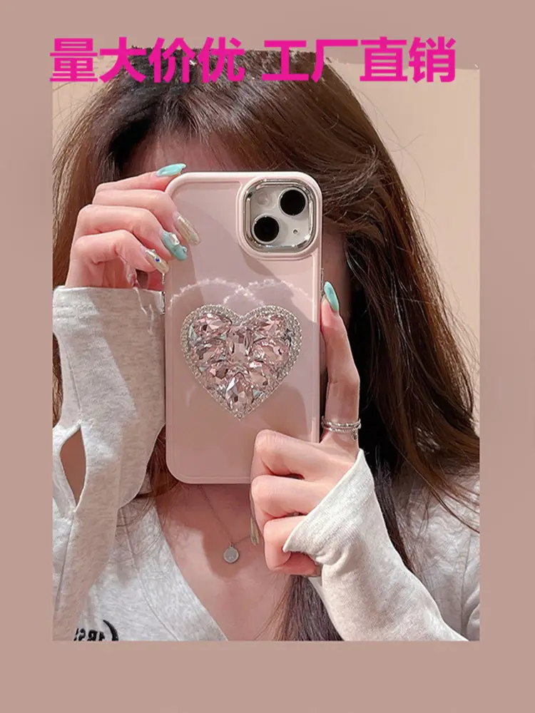Grand amour diamant porte-galvanoplastie Silicone souple téléphone portable plus housse pour iphone 14 15 13 12 11 pro max