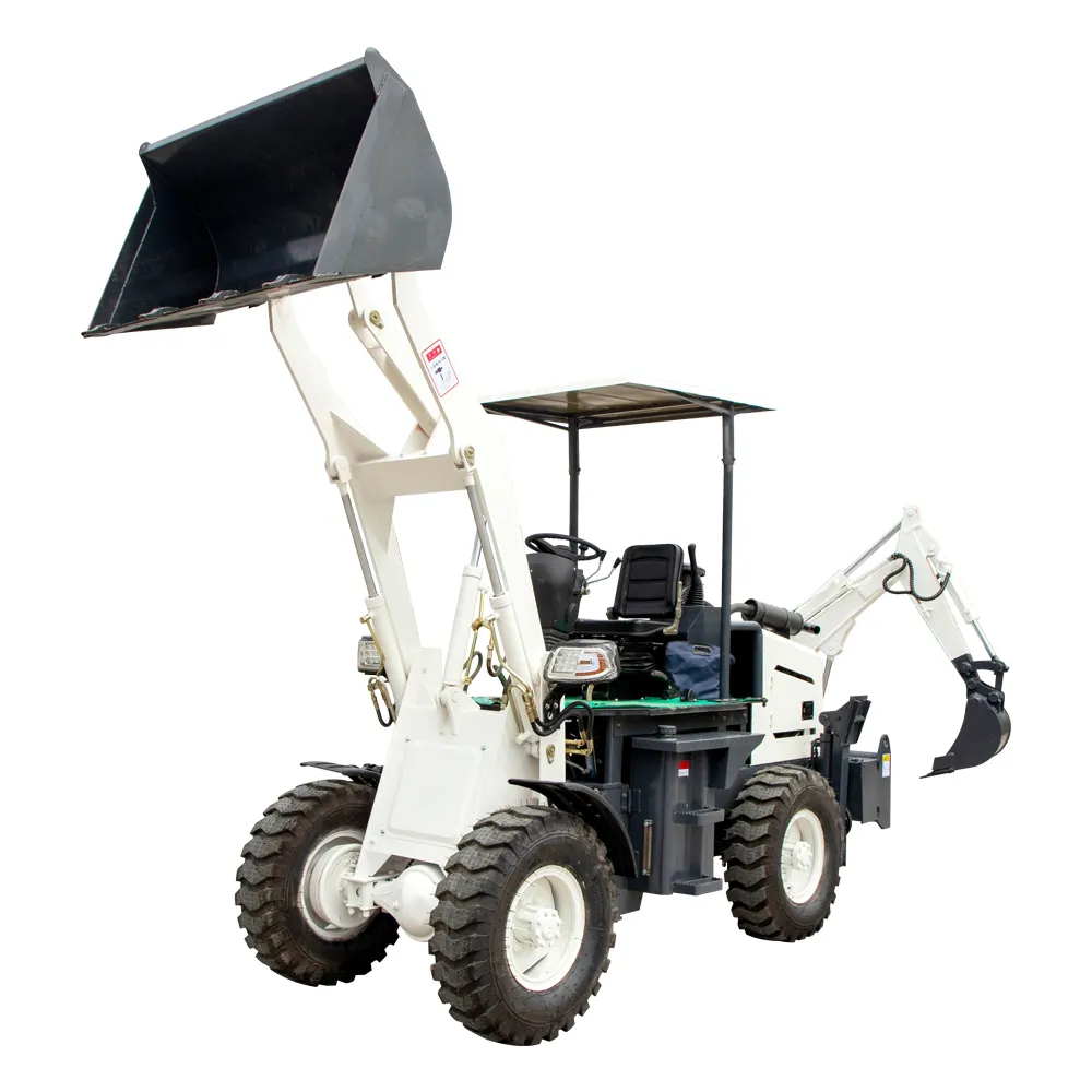 Tractor compacto 4x4 con cargador y retroexcavadora, mini cargador con retroexcavadora Cargador de ruedas Monitor de peso Color personalizado