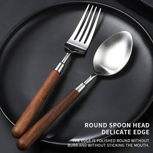 LFS木柄勺子叉餐具食品级木柄勺子叉光滑表面不锈钢餐具 - Product Image 4