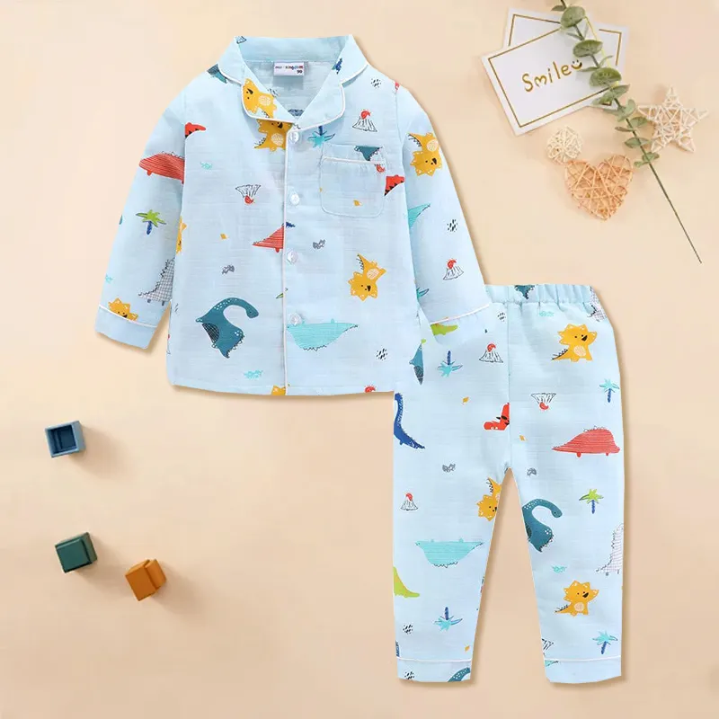 Großhandel individuelle Premium-weiche Baumwolle Kinder Nacht-Schlaf-Pajama-Set langärmeliges Hemd und Hosen lässiges bequemes Unisex-PJ-Set