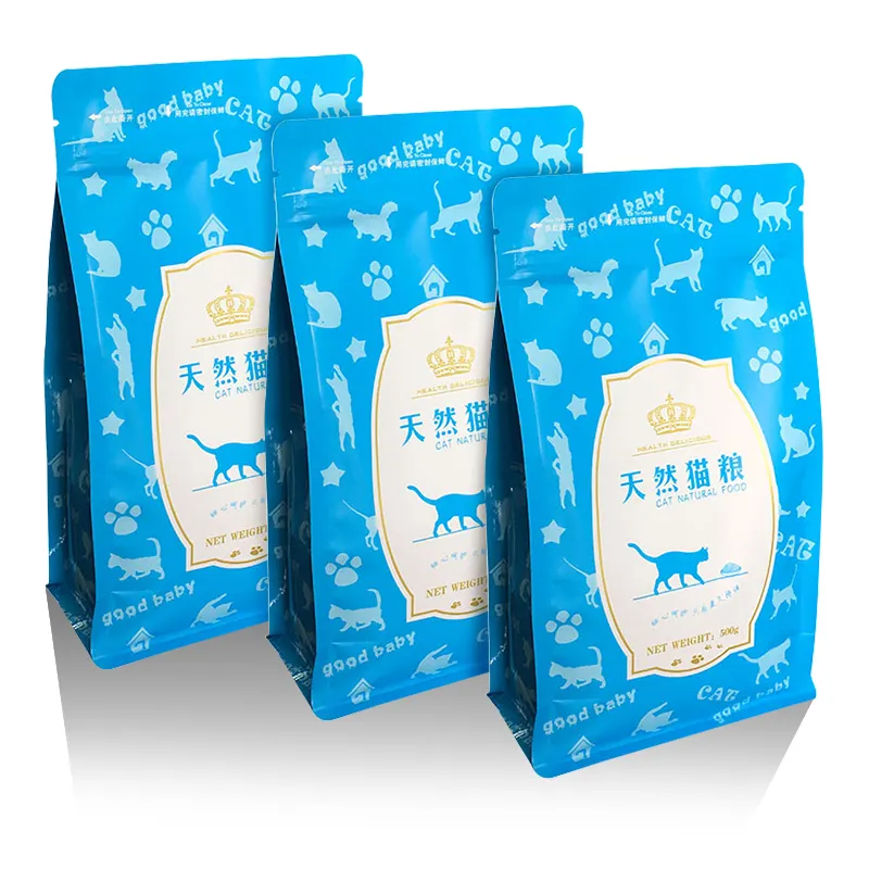 Kantong Kertas Kraft Cetak Kustom Dapat Ditutup Kembali Kantong Plastik Ziplcoks Berdiri untuk Makanan Anjing Kucing Peliharaan