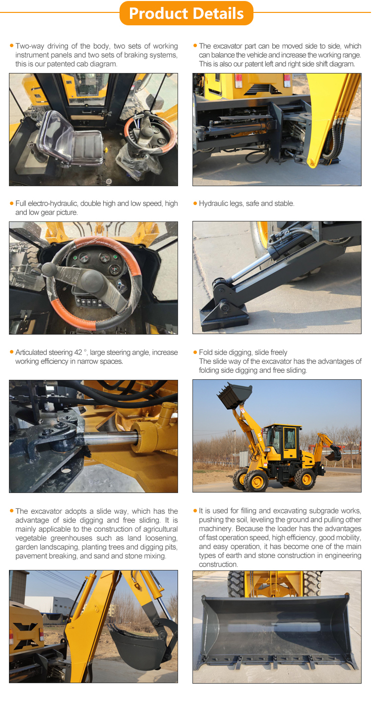 Agriculture Machinery 3 ton 4 wheel drive new backhoe and loader with attachment spare parts mini retroexcavadora