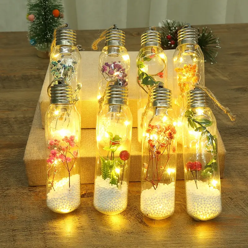 Brillo luminoso Colgando Flor decorativa Bombilla transparente Adornos LED de Navidad