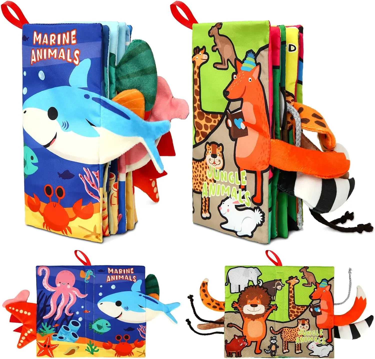 Custom 3D Early Learning Fruit Animal Tail Fabric Story Book Colorful Washable Sensory Educational Soft Cloth Book for Baby Toy