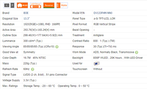 Mới lớp boe DV133FHM-NN0 13.3 inch siêu mỏng FHD LCD module-5.9 mét Slim LVDS TFT-LCM cho công nghiệp HMI - Product Image 4
