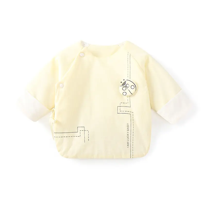 Chaqueta de algodón cálida con clip para bebé recién nacido, traje de monje de mariquita para primavera y otoño, top de algodón suave para bebé al por mayor