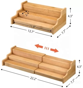 3 Tier Expandable Bamboo <strong>Step</strong> Spice Countertop <strong>Display</strong> Shelf for Kitchen Cabinet and Organizer