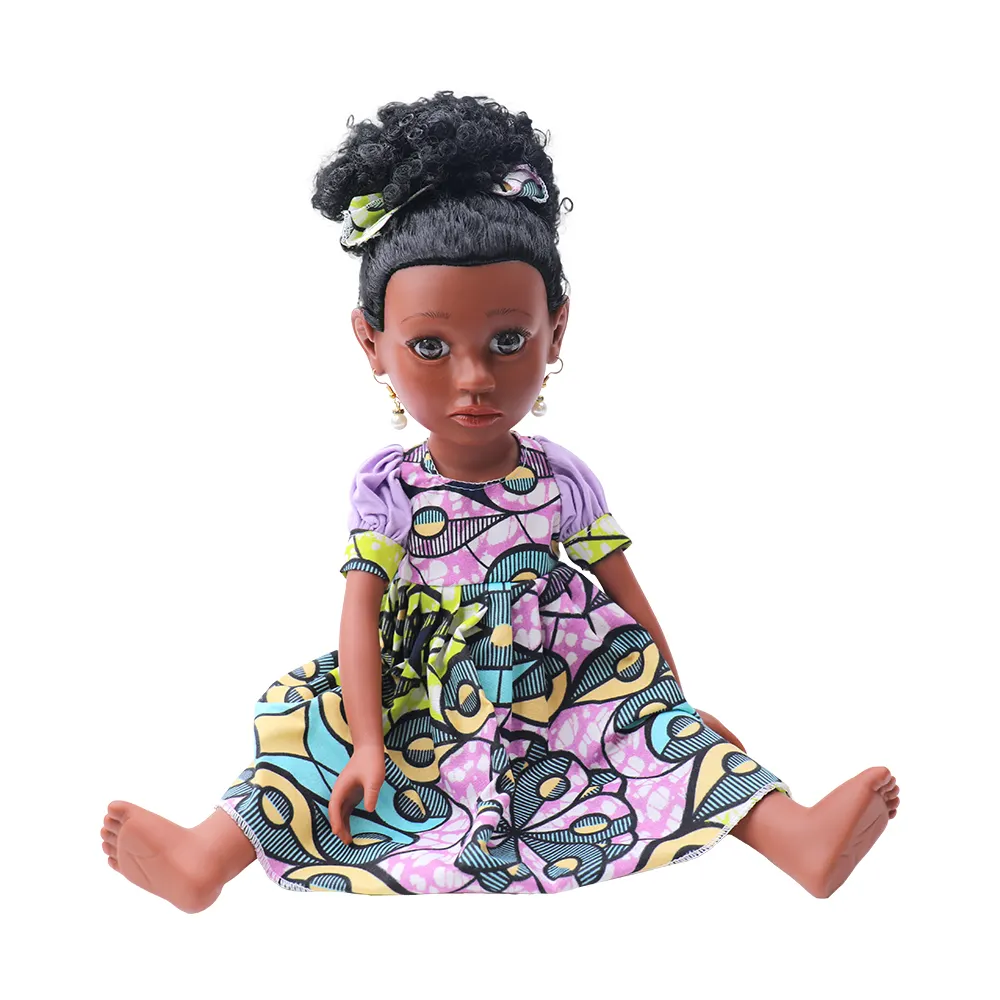 OEM Nathaniel personalizar afro muñeca 45 cm mini África lindas muñecas niña juguete agradable lindo vinilo plástico negro muñeca moda encantadora