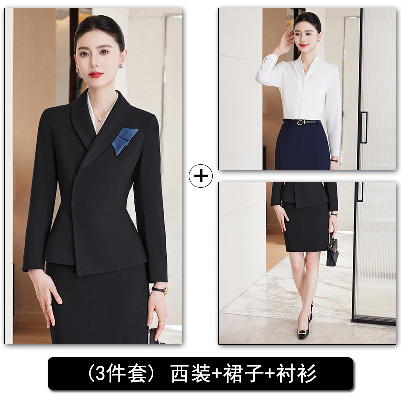 Black suit skirt and white shirt