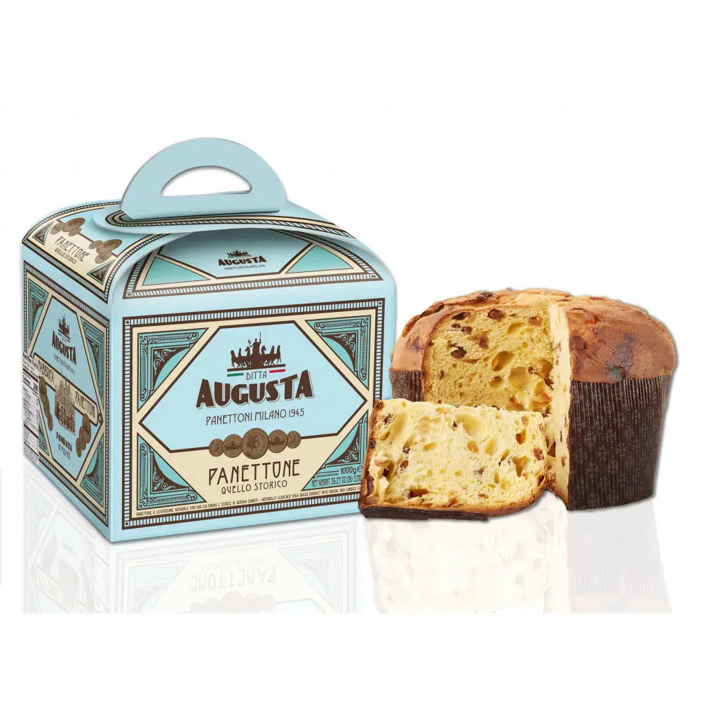 Caja de pastel Premium de Panettone clásico de diseño personalizado con asa autoensamblable 1000g caja de Gable de pastel de receta italiana tradicional