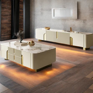 Estilo antiguo dorado y blanco multifuncional minimalista mesa de madera maciza café sala de estar mesas de café - Product Image 5