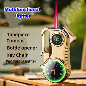Multi <strong>Functional</strong> Outdoor <strong>Lighter</strong> Windproof Red Flame Refillable <strong>Lighter</strong> <strong>With</strong> Compass, <strong>Clock</strong>, Key Chain - Product Image 2