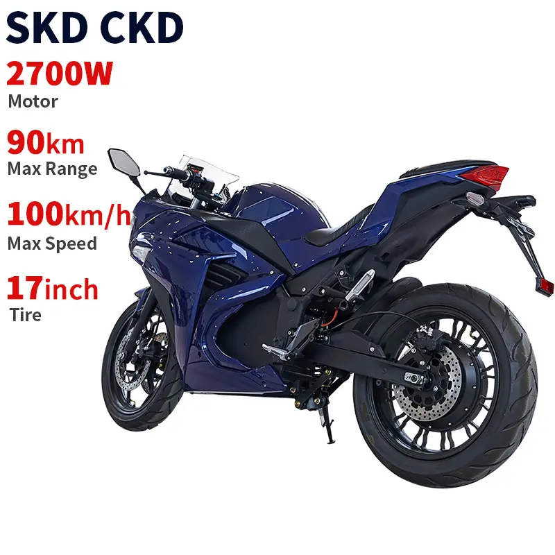 SKD CKD 2700w 17 אינץ' 2 גלגלים אופנוע חשמלי למבוגרים 100KM/H מהירות מקסימלית אופנוע מירוץ חשמלי