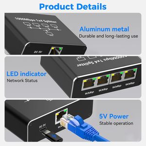 以太网分离器1至4千兆交换机1000Mbps RJ45局域网互联网分离器，usb-c电源线同时工作 - Product Image 6