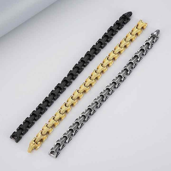 Dragon's Bone Chain Bracelet Jewelry Unique Fashion Punk Stainless Steel Dragon Bone Scales Pattern Chain Bracelet for Men