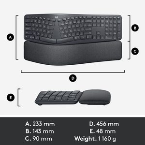罗技ERGO K860无线键盘人体工程学分体电脑笔记本商务办公键盘109键键盘 - Product Image 6
