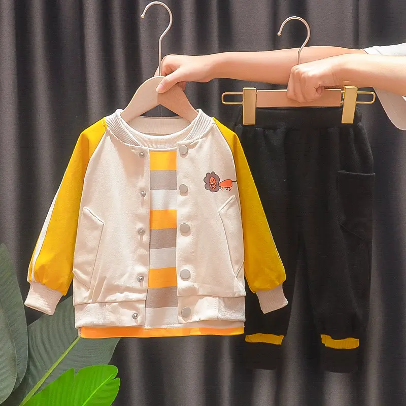 Yeni Premium Boy dikiş renk yuvarlak yaka karikatür spor takım elbise Boy pamuk çin tedarikçisi