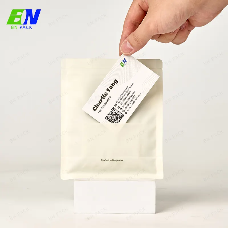 250g impression personnalisée sac en plastique recyclable pochette à café à fond plat avec poche pour cartes