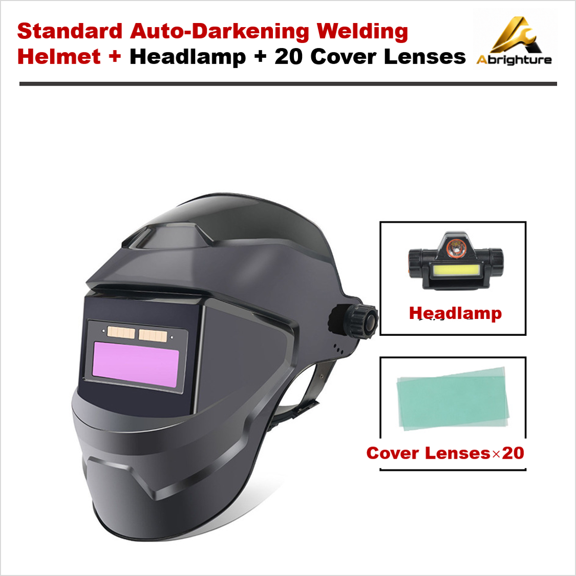 Std Auto-Darkening Helmet + Headlamp + 20 Lenses