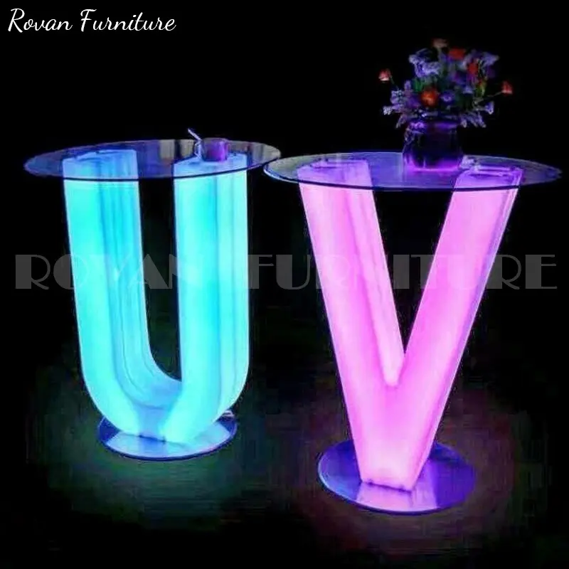 Bar Table Cocktail Table Style Letter Shape Glass Top Led Plastic Modern for Wedding Party Commercial Furniture Tavolino Led