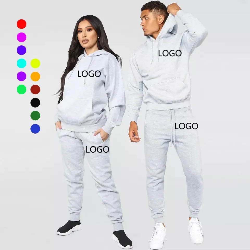 Chất Lượng Cao Tùy Chỉnh Logo Hai Mảnh Phù Hợp Với Rắn Màu Đồng Bằng Tracksuit Hoodie Men Sweatsuit Bộ