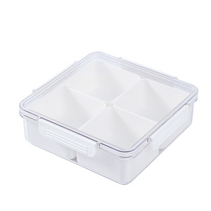 Contenedor organizador de almacenamiento de alimentos con tapa Bandeja de servicio dividida con 4 o 5 cajas extraíbles Contenedores Organizadores de refrigerador apilables - Product Image 4