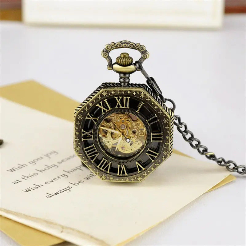 Hot Selling Hollow Pocket Watch Carved Octagonal Mechanical Pocket Watch