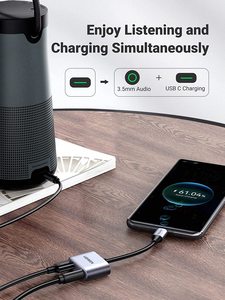 UGREEN 2 in 1 USB <span class=keywords><strong>C</strong></span>-3.5mmヘッドフォンおよび充電器アダプタータイプ<span class=keywords><strong>C</strong></span>-PD60W急速充電ドングル付きAuxオーディオジャック - Product Image 4