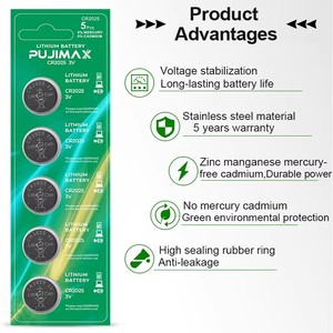 Pujimax hộ gia đình phổ 5pcs xem pin CR2025 Lithium di động Pin 3V nút di động Pin cho đồng hồ và hẹn giờ - Product Image 3
