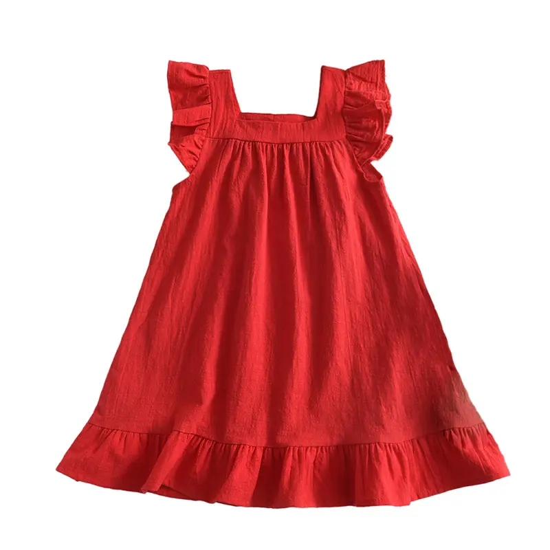 Falda de princesa de color liso para niñas, vestido de encaje de manga voladora, ropa para niños de 3 a 8 años