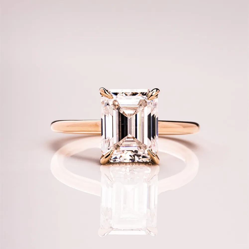 Goldleaf-anillo de oro amarillo sólido de 10K, joyería fina de 5x7mm con corte esmeralda, moissanita, diamante, joyería para compromiso