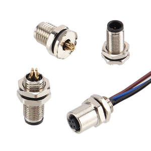 IP67防水M5面板安装连接器3/4针直母插座，前后黄铜电线连接紧固 - Product Image 1