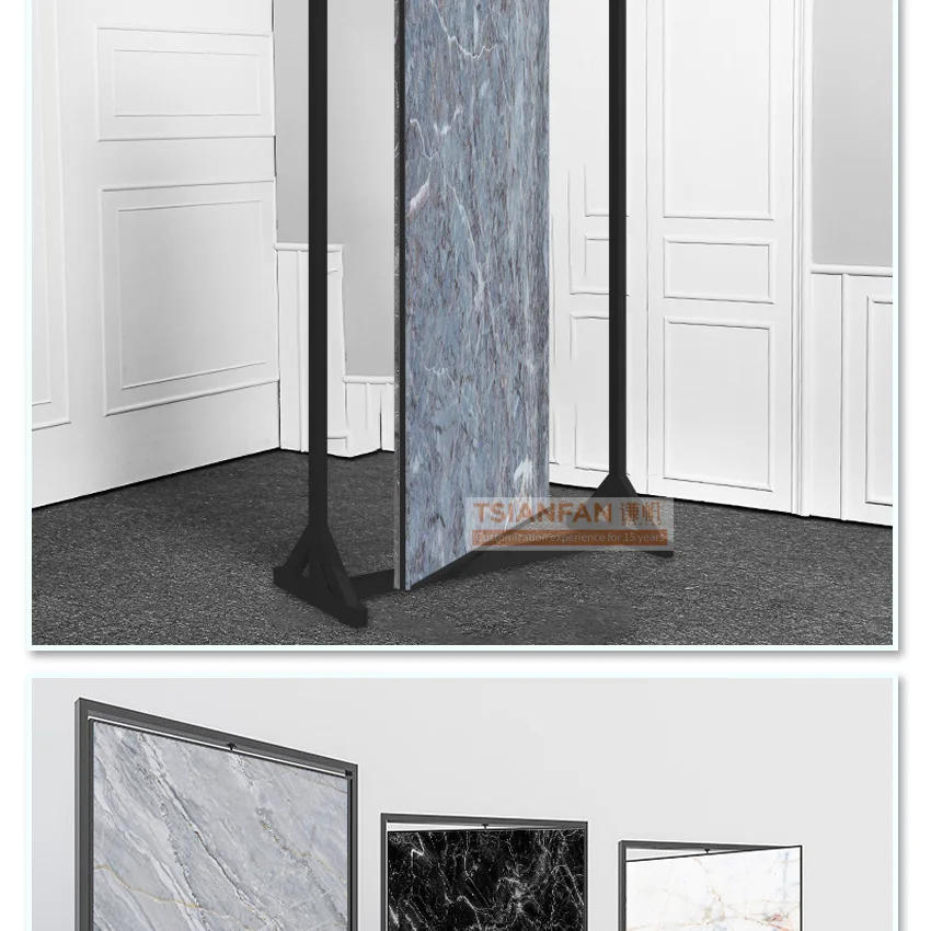 Large floor stand granite shelf marble sample slab rotating quartz panel tile stand for showroom stone display rack